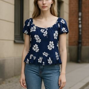 Hollister Sheer Floral Short Sleeve Top